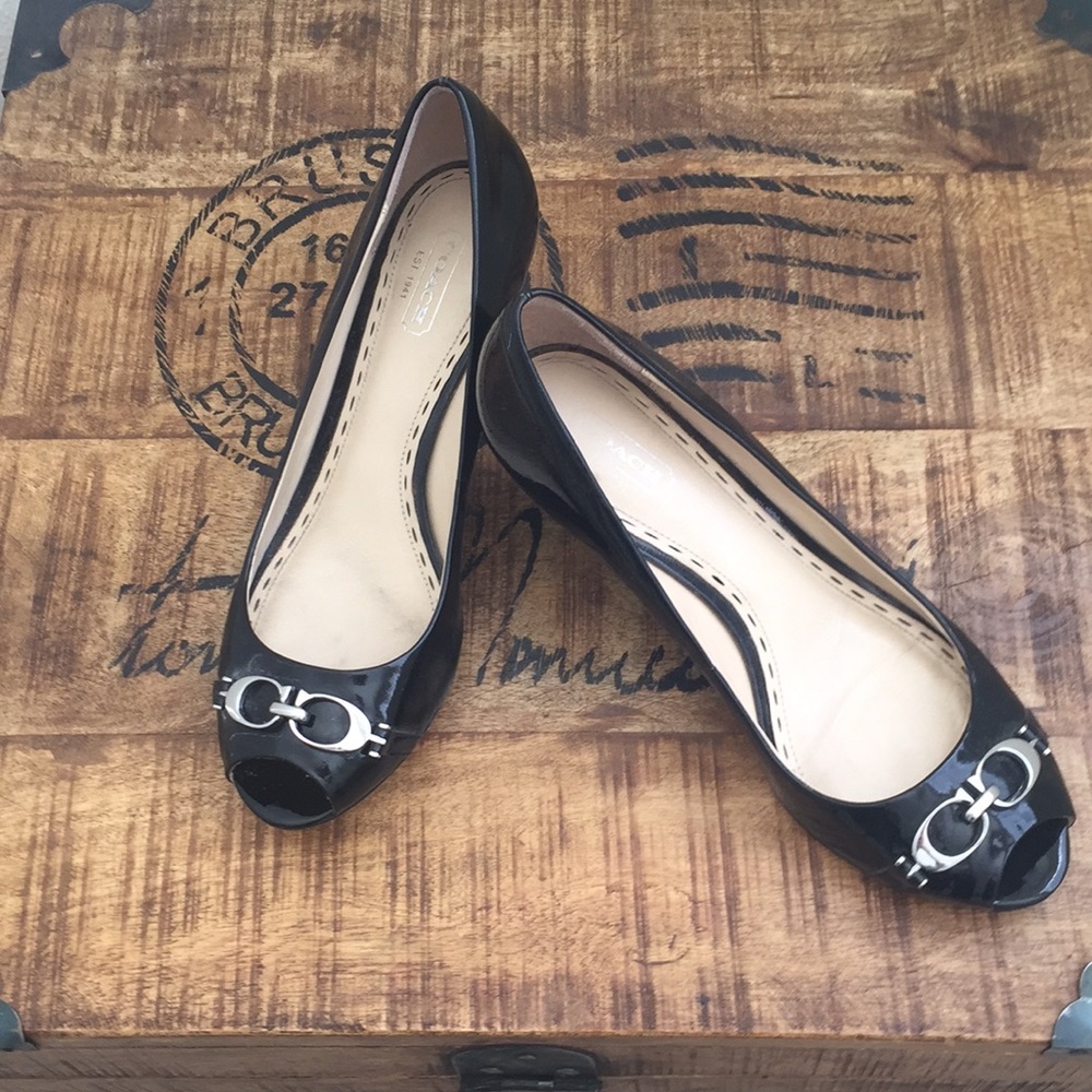 Coach Black Patent Leather Wedges